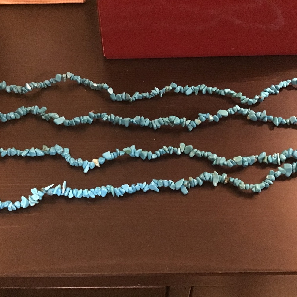 Extra long strand of blue beads necklace